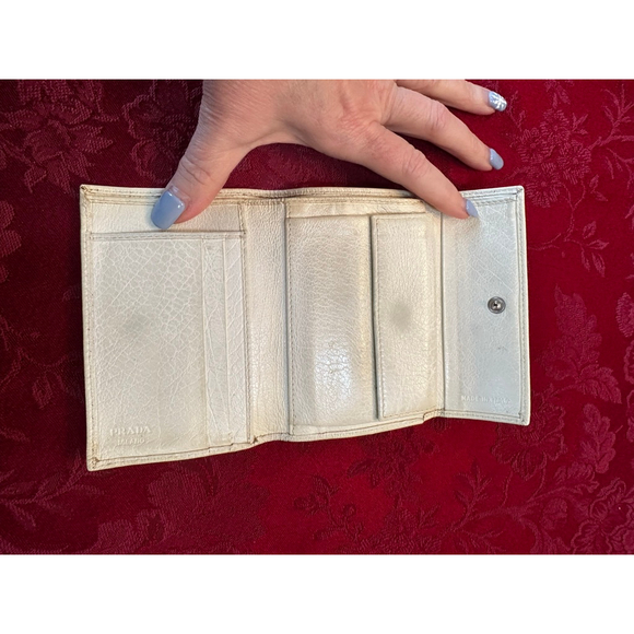 Prada Off-White Perforated Leather Compact Snap Wallet - Picture 5 of 13